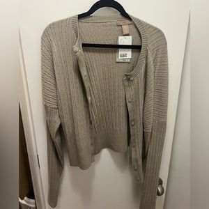 Cable knit taupe cardigan